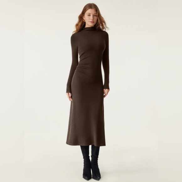 OGL Dresses & Skirts - OGL ProWarm Long Sleeves Mockneck Tucks Midi Dress Espresso Size Large